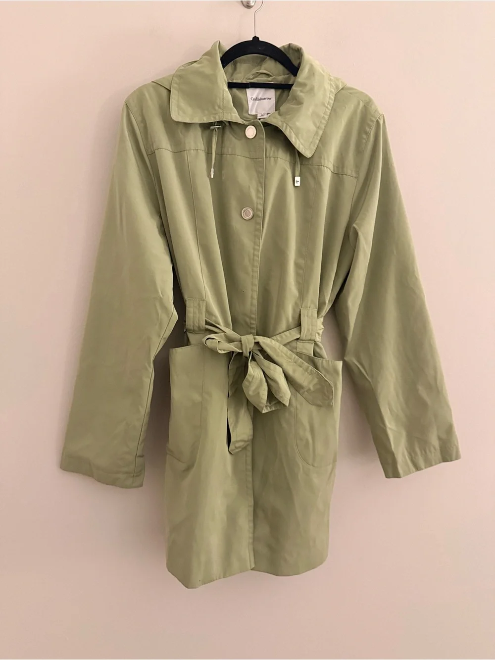 Croft & Barrow Sage Green Hooded Rain Jacket Coat Belted Women’s Large
